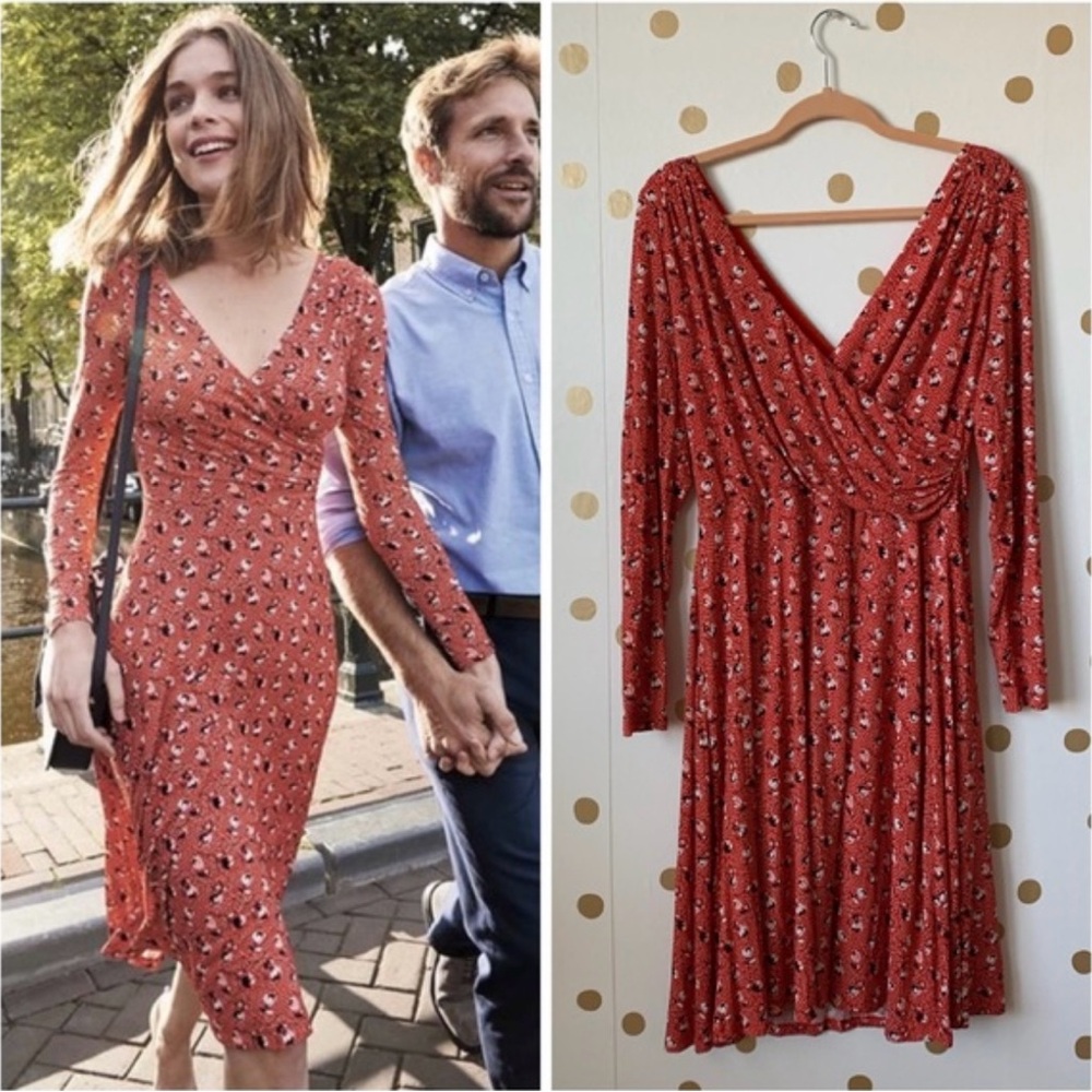 Boden Red Georgia Floral Faux Wrap dress 8, Jersey